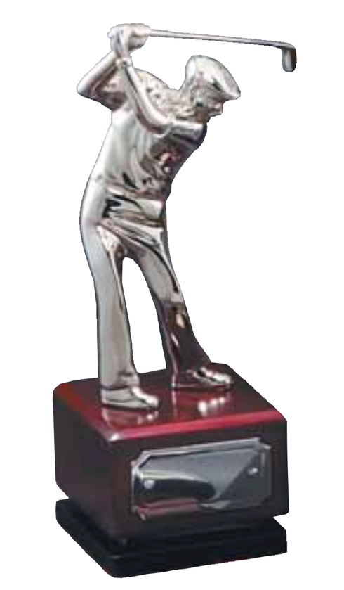 Estatuilla de Golf Niquelada con Base de Madera