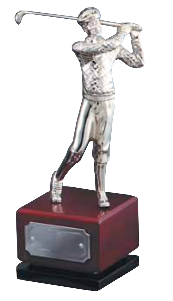Estatuilla de Golf Niquelada con Base de Madera